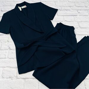 Vintage Scarlett Dark Blue Women's Pantsuit Size 4 Short Sleeve Office Career